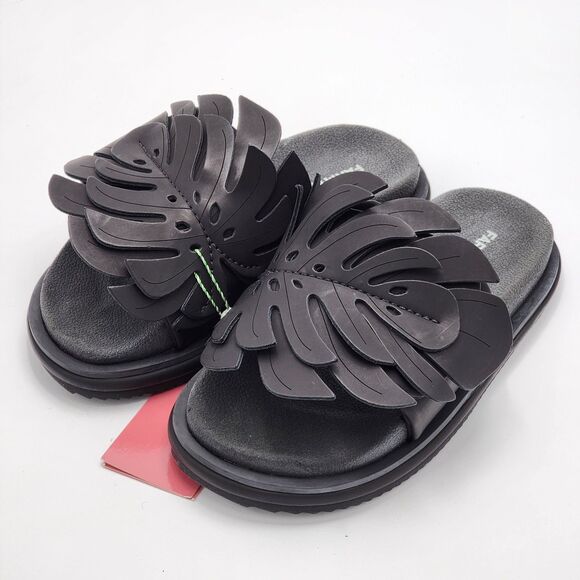 Farm Rio Monstera Leaf Anatomic Slide Sandals Black Size 7 NWT - Picture 4 of 9